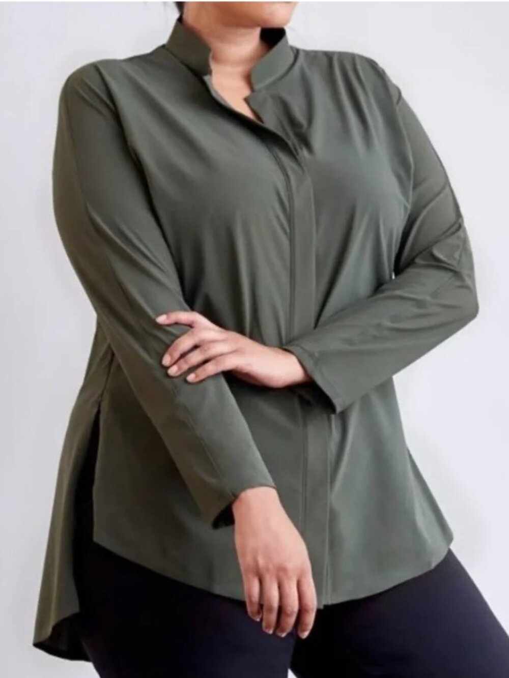 ADAY Something Borrowed Snap Front Tunic Top Moss Green XL